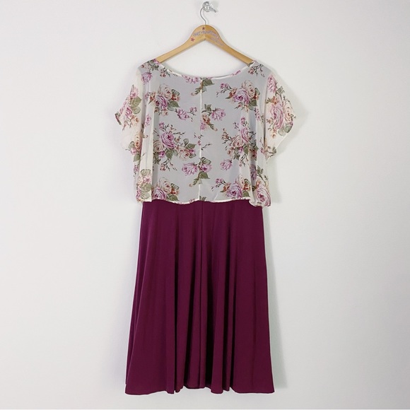 Nina Piu Boutique Floral Chiffon Overlay A-Line Dress Women’s L (12) Plum - Picture 2 of 10